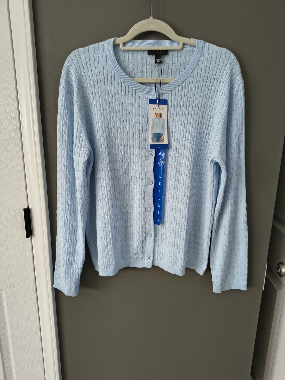 Ted Baker London Brown Cable Knit Cotton Cardigan Sweater NWT Size L